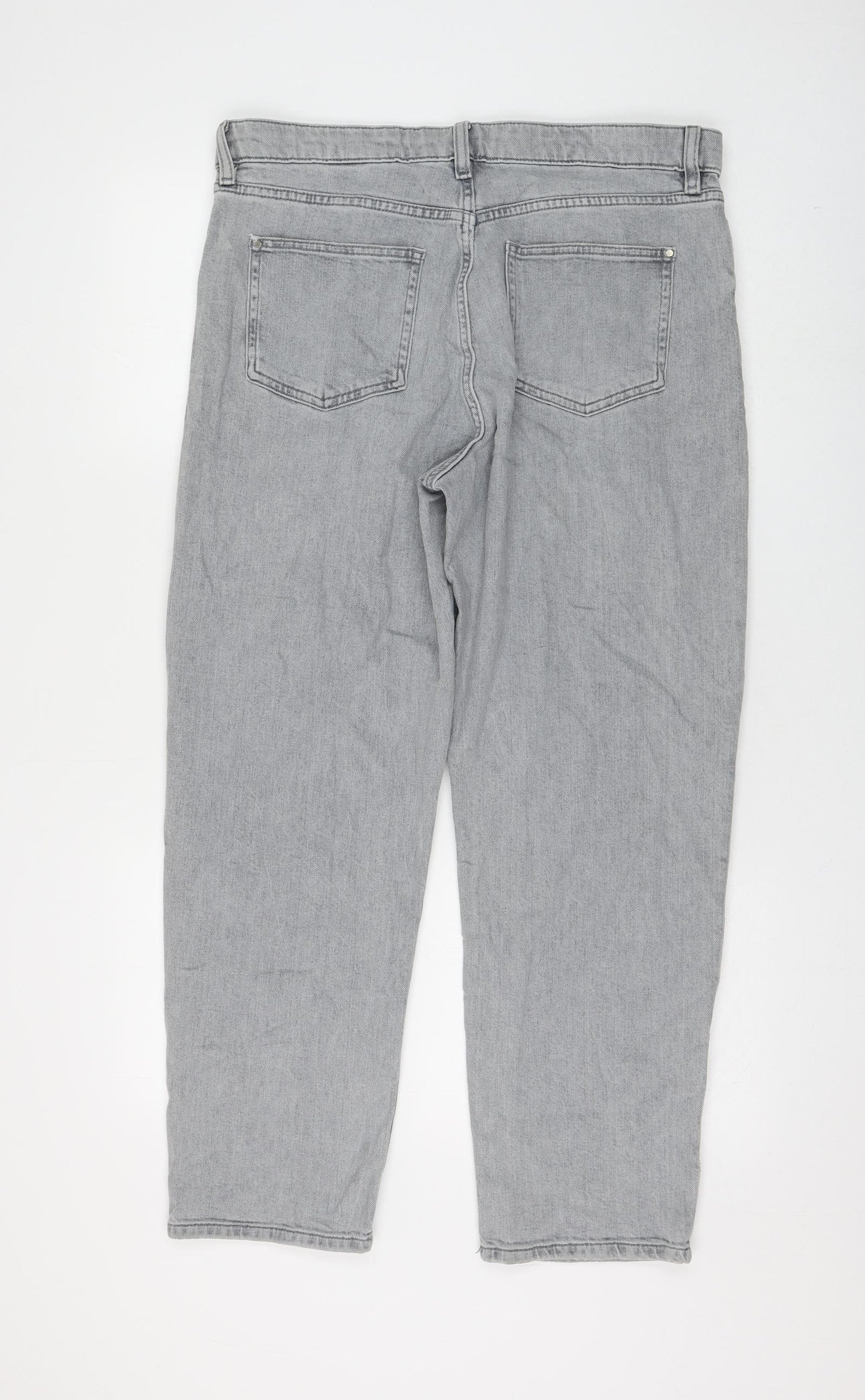 Marks and Spencer Womens Grey Polyester Boyfriend Jeans Size 14 L26 in Regular Zip