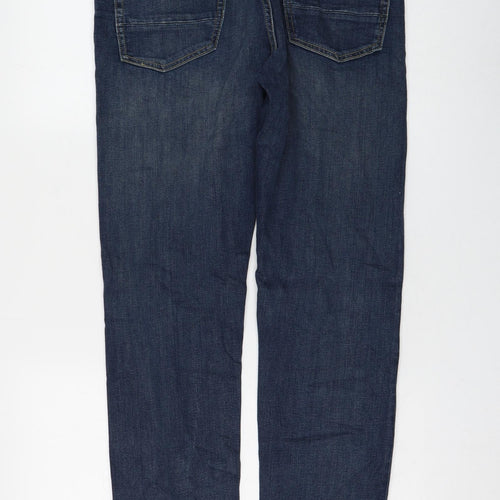 Marks and Spencer Womens Blue Cotton Straight Jeans Size 32 in L33 in Regular Zip
