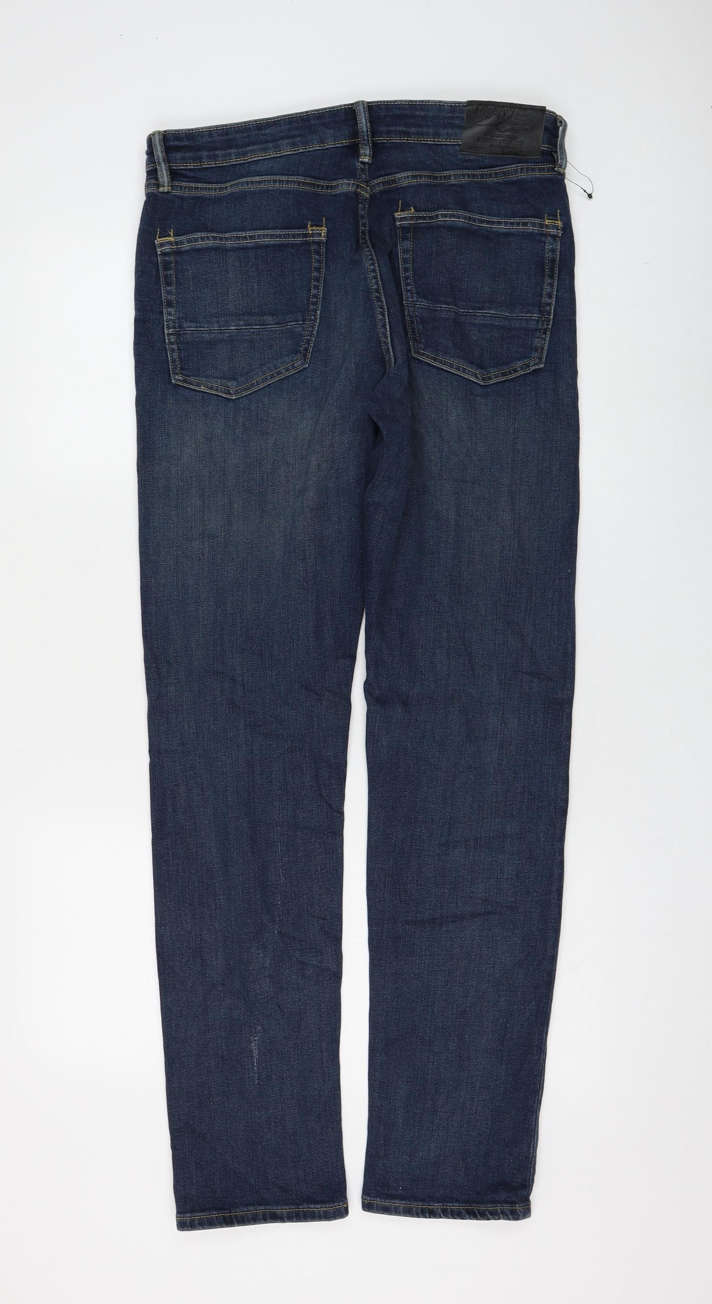 Marks and Spencer Womens Blue Cotton Straight Jeans Size 32 in L33 in Regular Zip