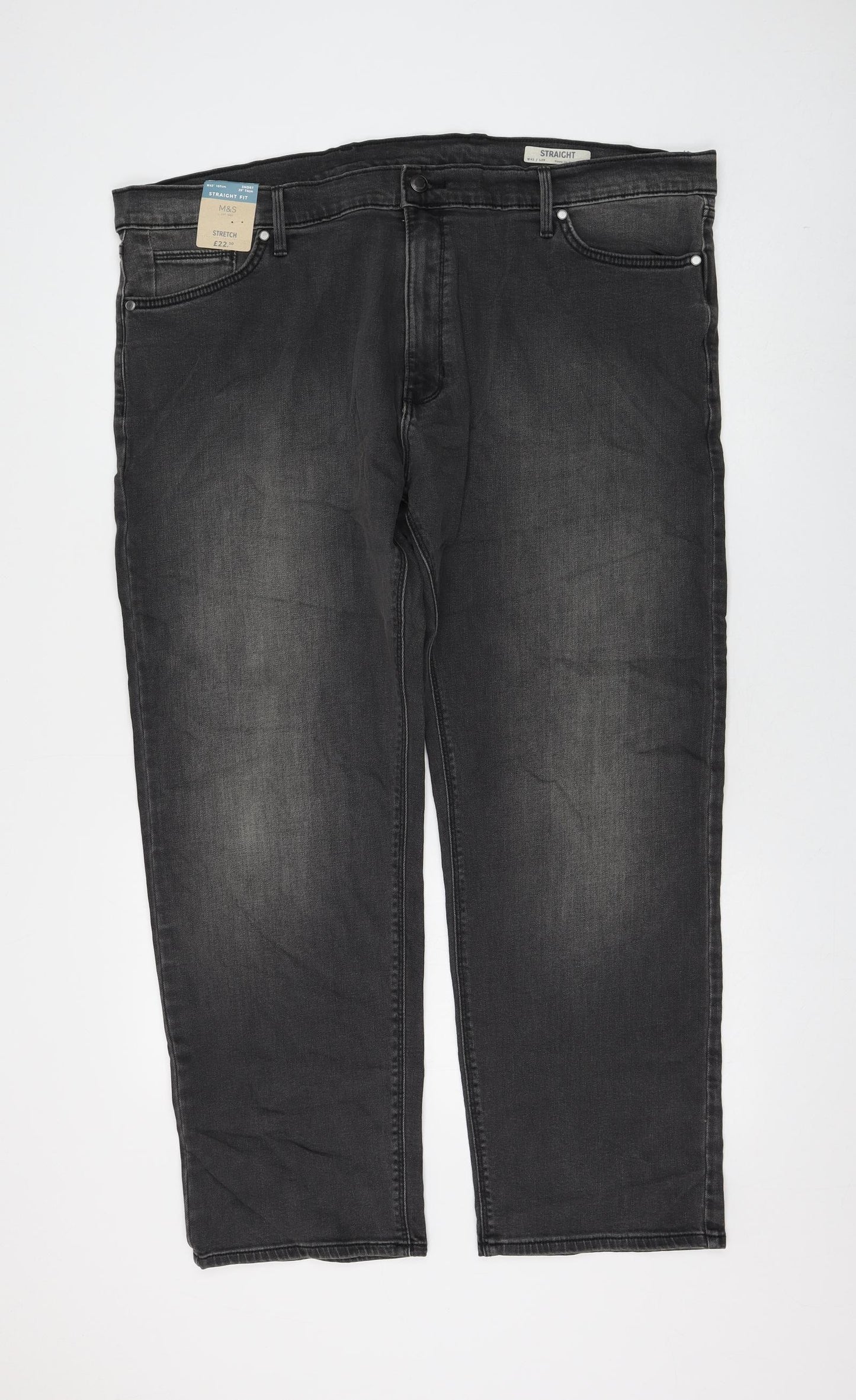 Marks and Spencer Womens Grey Cotton Straight Jeans Size 42 in L29 in Regular Zip