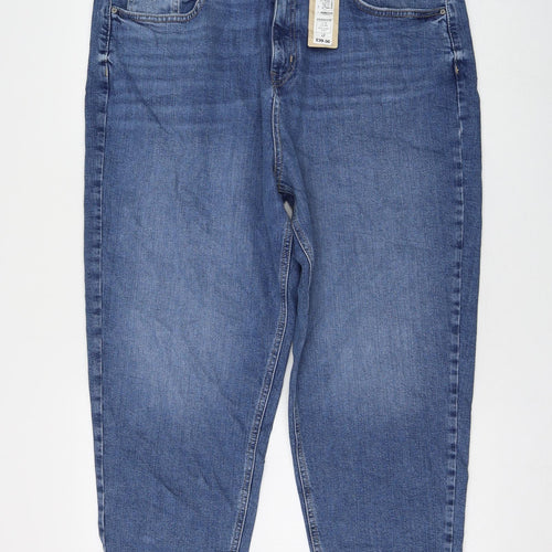 Marks and Spencer Womens Blue Cotton Straight Jeans Size 18 L26 in Regular Zip