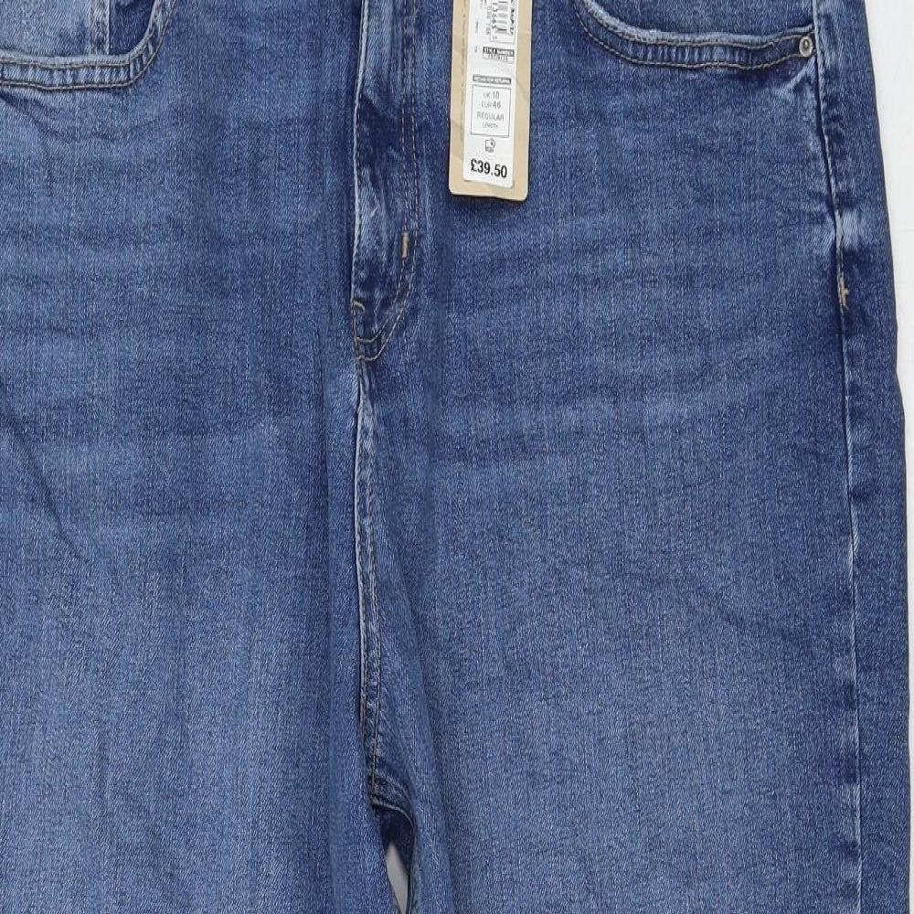 Marks and Spencer Womens Blue Cotton Straight Jeans Size 18 L26 in Regular Zip