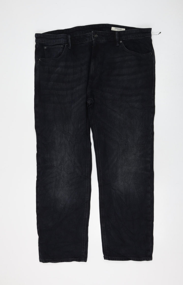 Marks and Spencer Womens Black Cotton Straight Jeans Size 40 in L29 in Regular Zip