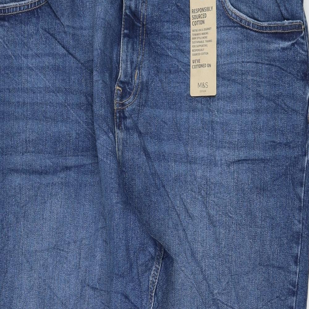 Marks and Spencer Womens Blue Cotton Mom Jeans Size 22 L26 in Regular Zip