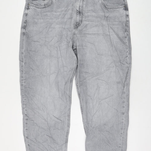 Marks and Spencer Womens Grey Cotton Boyfriend Jeans Size 18 L25 in Regular Zip