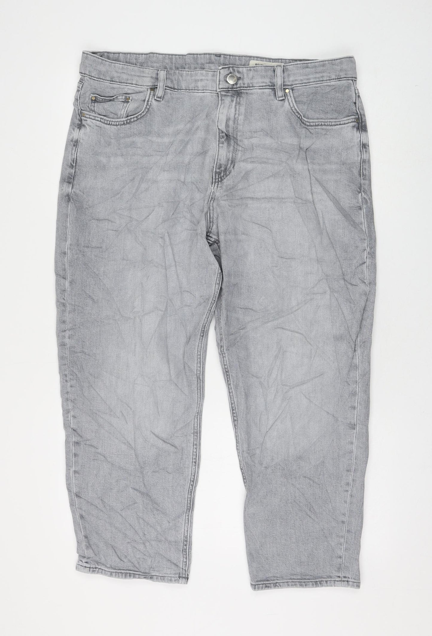 Marks and Spencer Womens Grey Cotton Boyfriend Jeans Size 18 L25 in Regular Zip