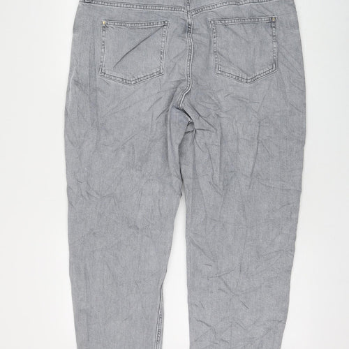 Marks and Spencer Womens Grey Cotton Boyfriend Jeans Size 18 L25 in Regular Zip
