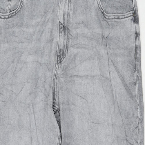 Marks and Spencer Womens Grey Cotton Boyfriend Jeans Size 18 L25 in Regular Zip