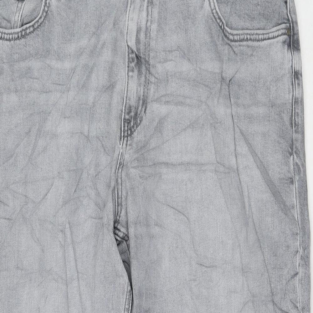 Marks and Spencer Womens Grey Cotton Boyfriend Jeans Size 18 L25 in Regular Zip