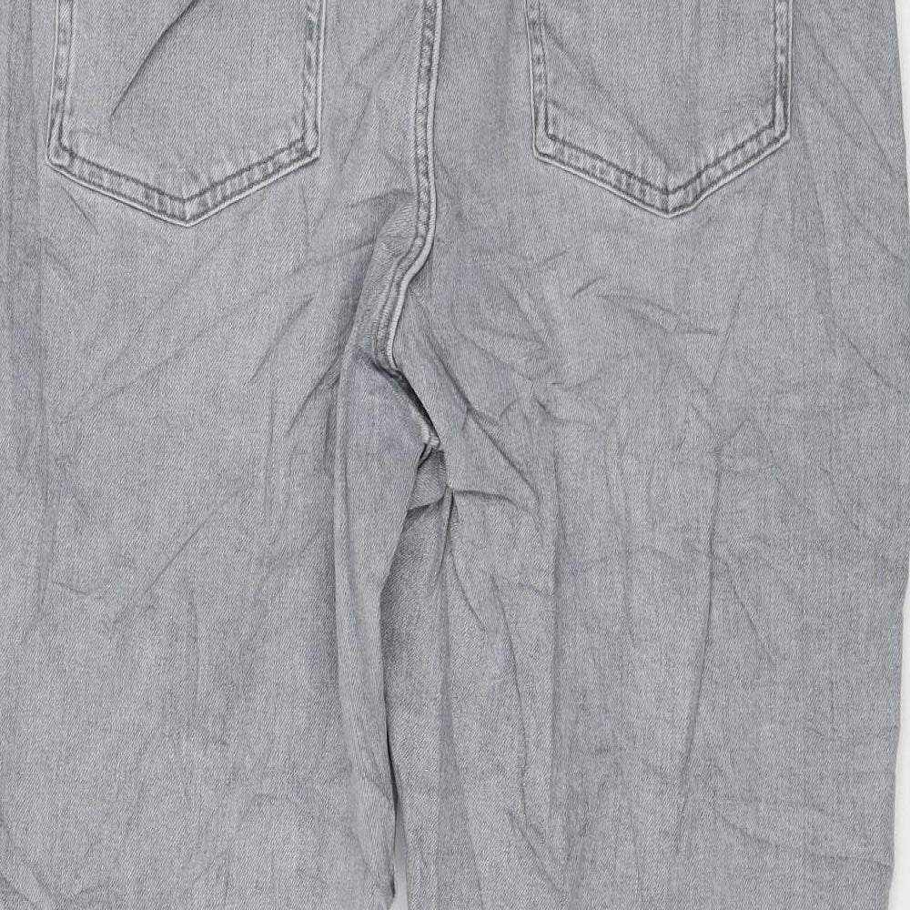 Marks and Spencer Womens Grey Cotton Boyfriend Jeans Size 18 L25 in Regular Zip