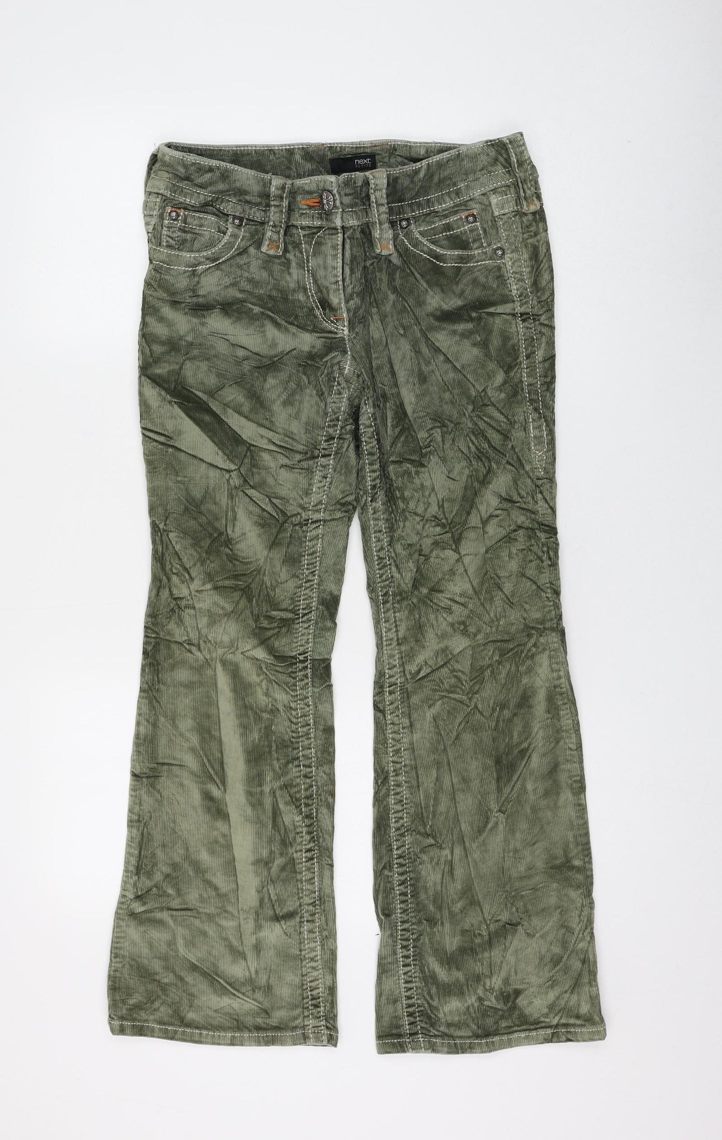 NEXT Womens Green Cotton Trousers Size 10 L27 in Regular Zip