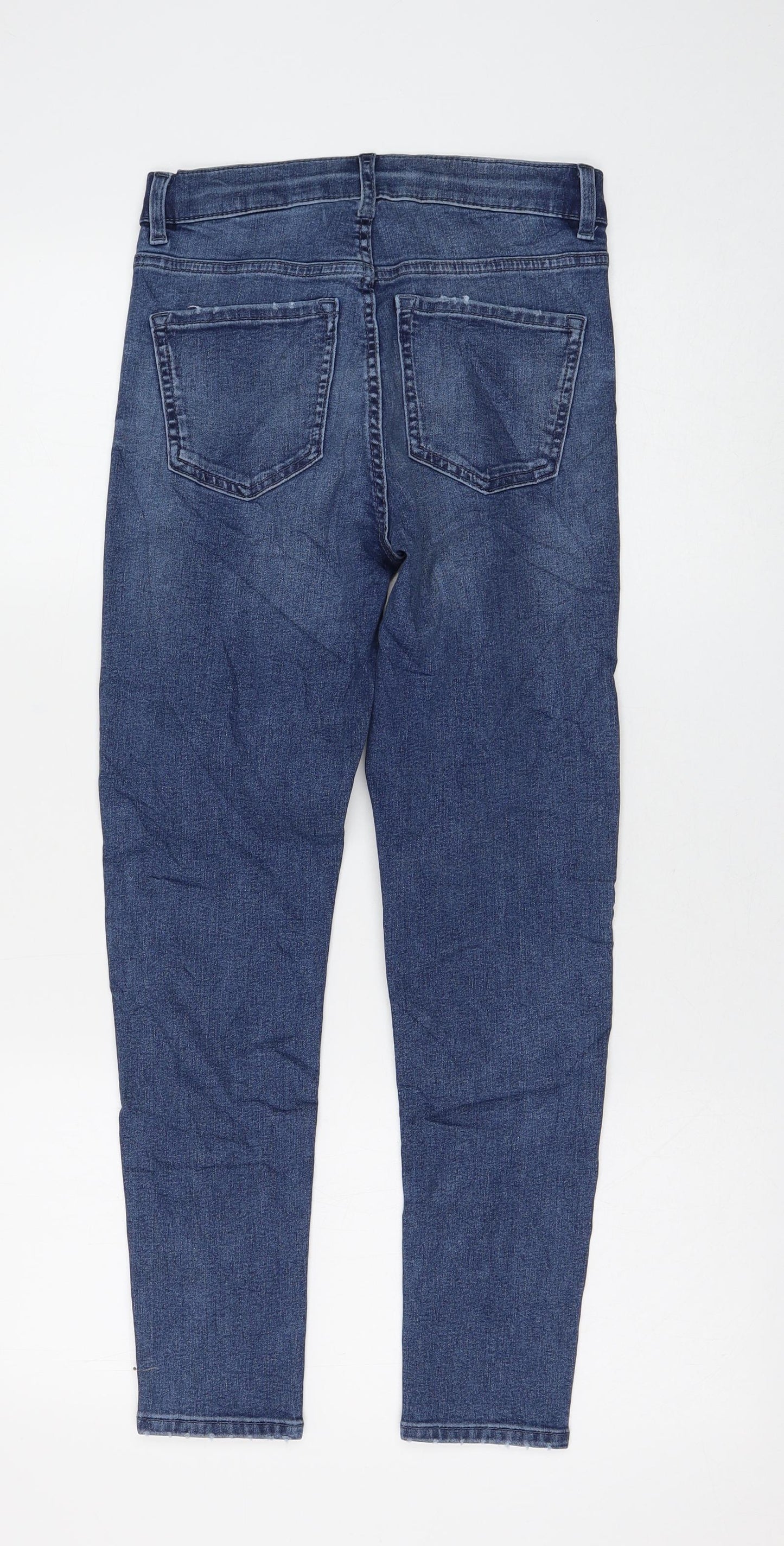 Marks and Spencer Womens Blue Cotton Skinny Jeans Size 6 L26 in Regular Zip
