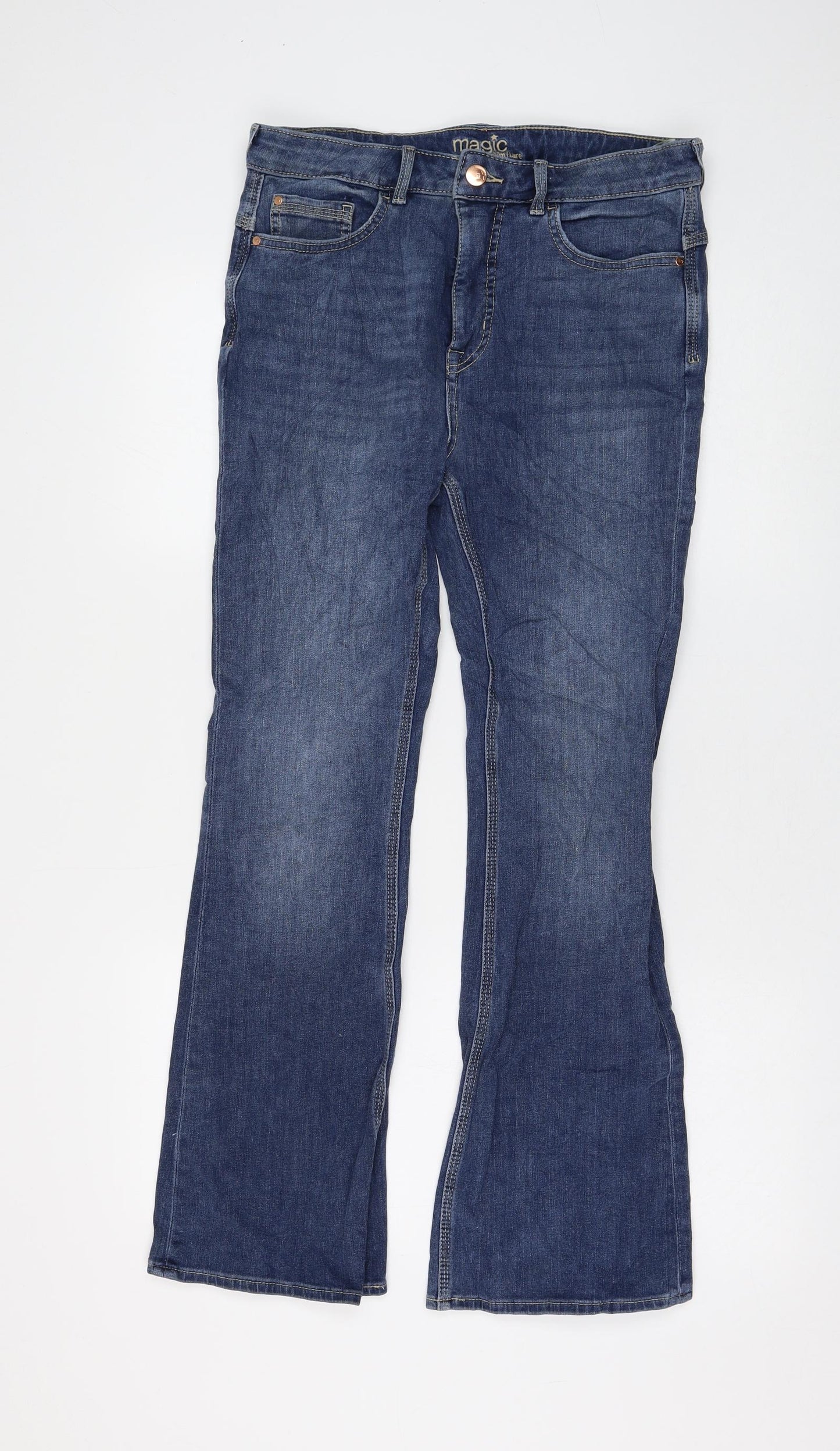 Marks and Spencer Womens Blue Cotton Bootcut Jeans Size 12 L28 in Regular Zip