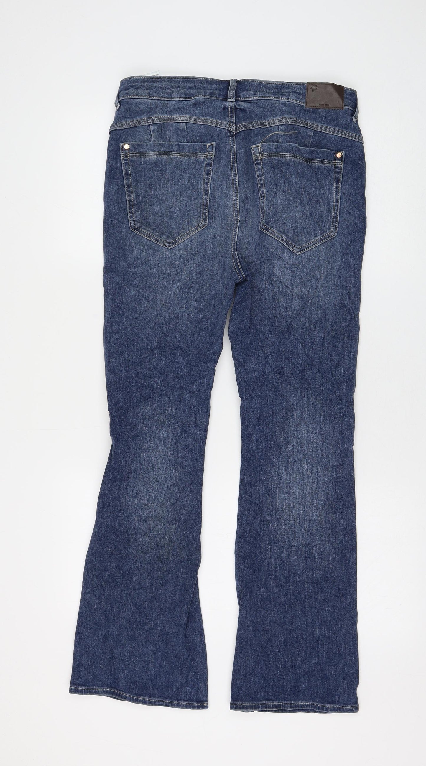 Marks and Spencer Womens Blue Cotton Bootcut Jeans Size 12 L28 in Regular Zip