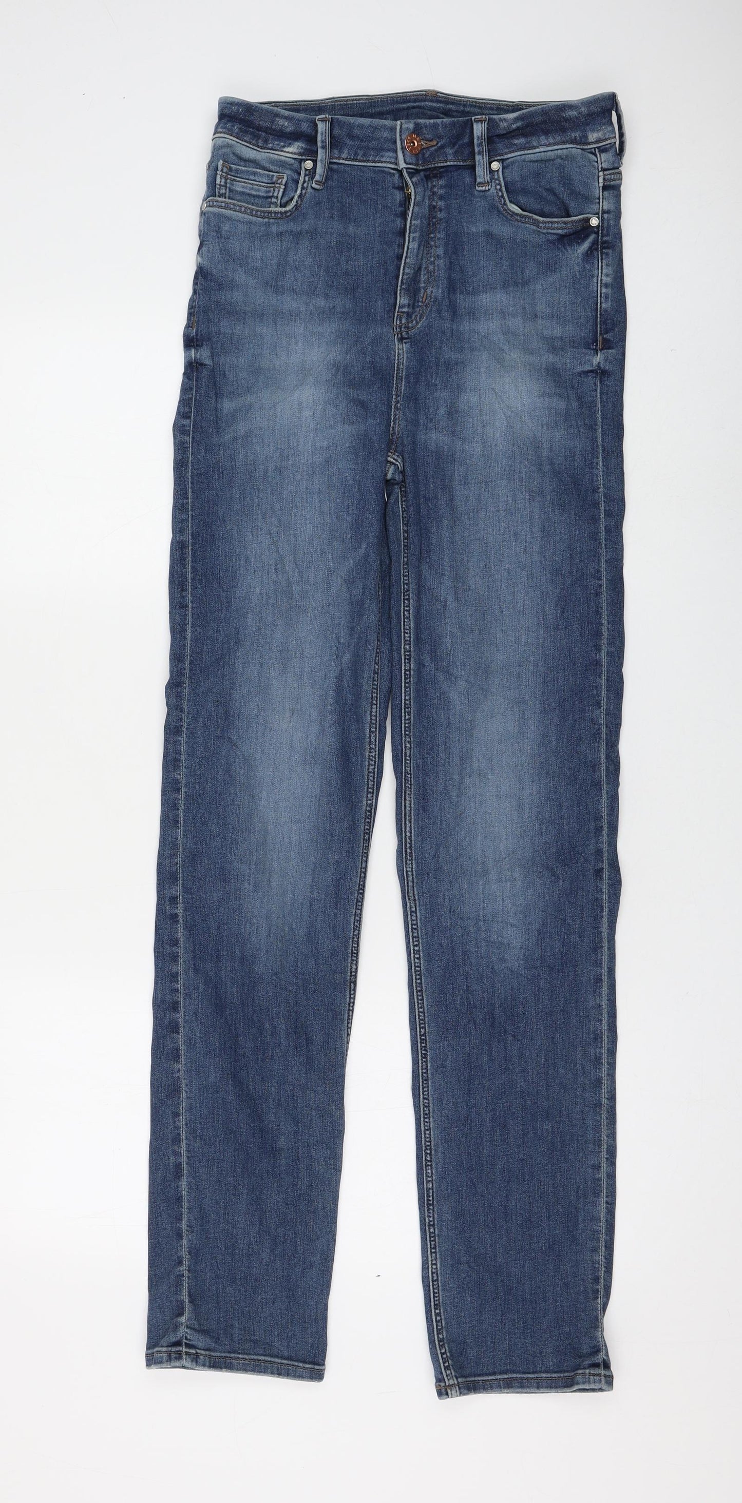 Marks and Spencer Womens Blue Cotton Straight Jeans Size 10 L32 in Regular Zip