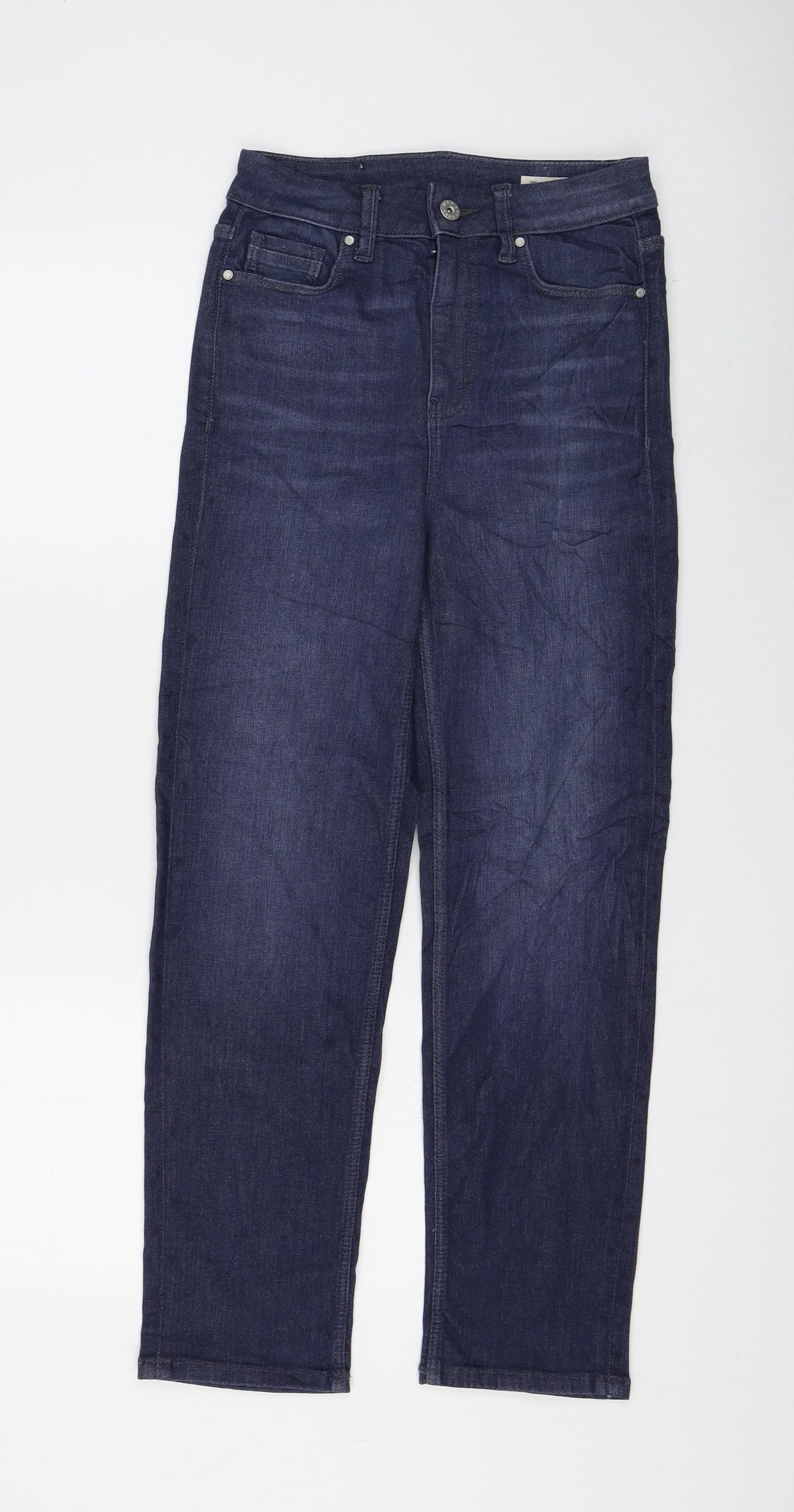 Marks and Spencer Womens Blue Cotton Straight Jeans Size 8 L26 in Regular Zip