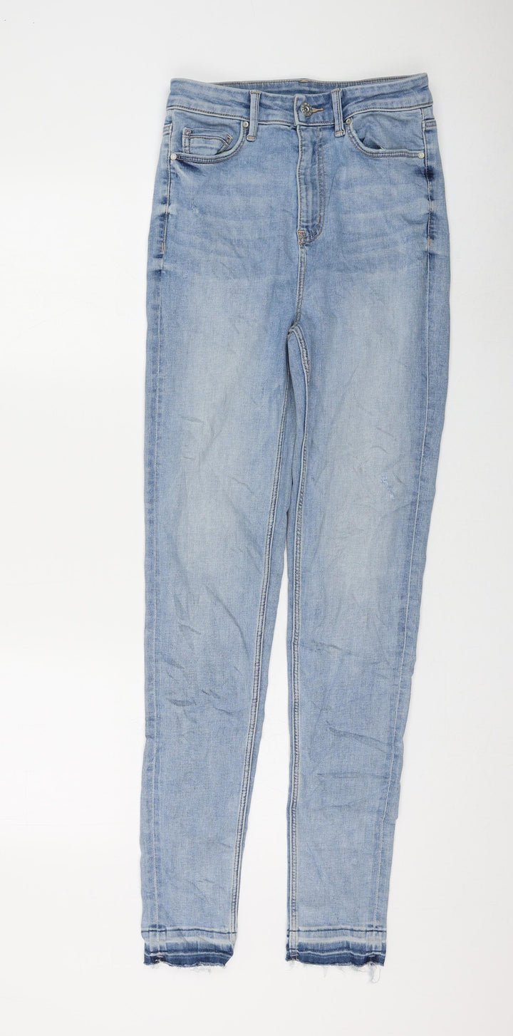 Marks and Spencer Womens Blue Cotton Skinny Jeans Size 8 L30 in Regular Zip