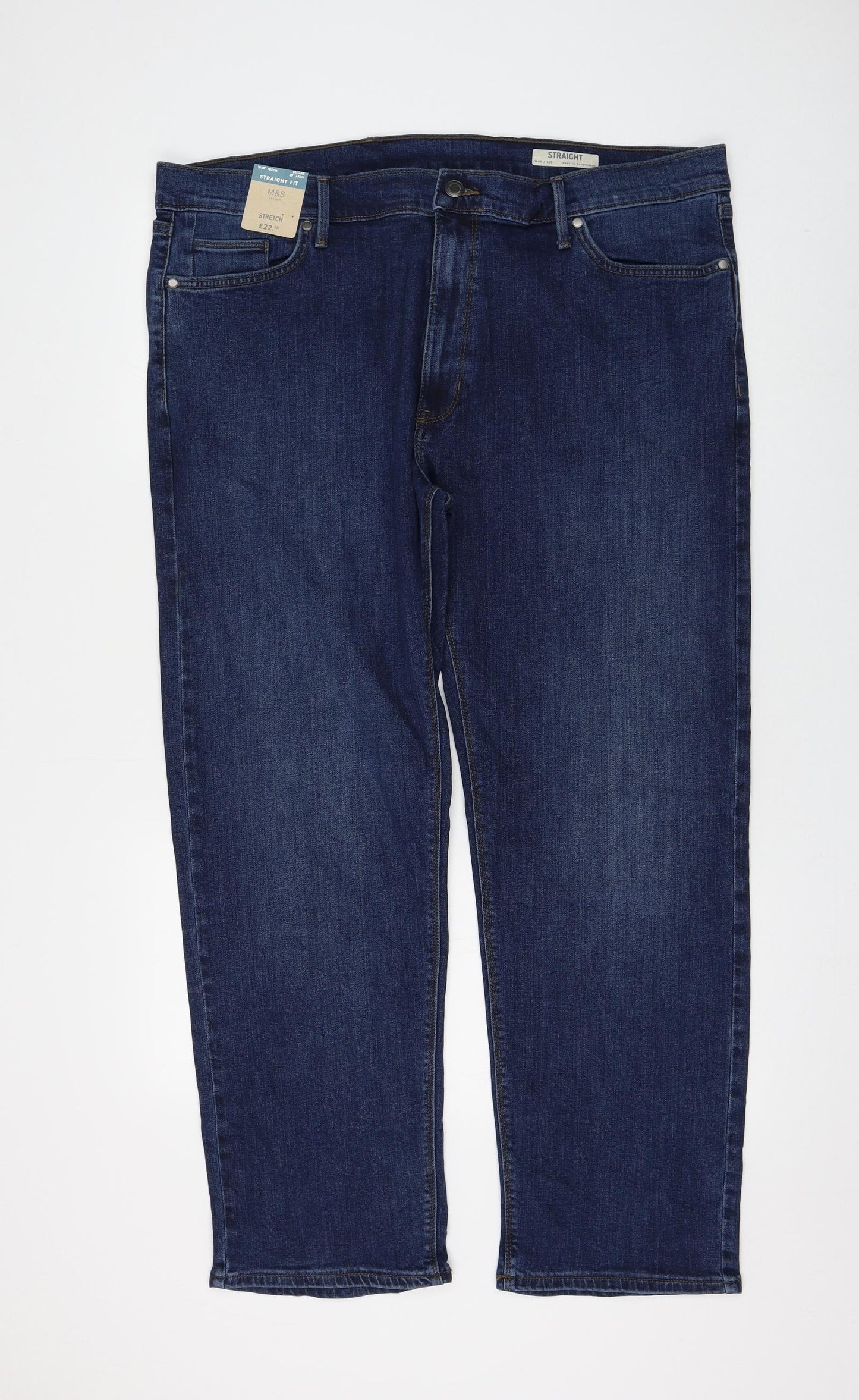 Marks and Spencer Womens Blue Cotton Straight Jeans Size 40 in L29 in Regular Zip
