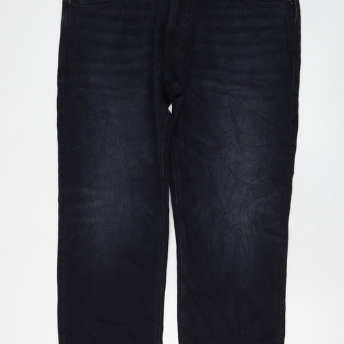 Marks and Spencer Womens Black Cotton Straight Jeans Size 40 in L29 in Regular Zip