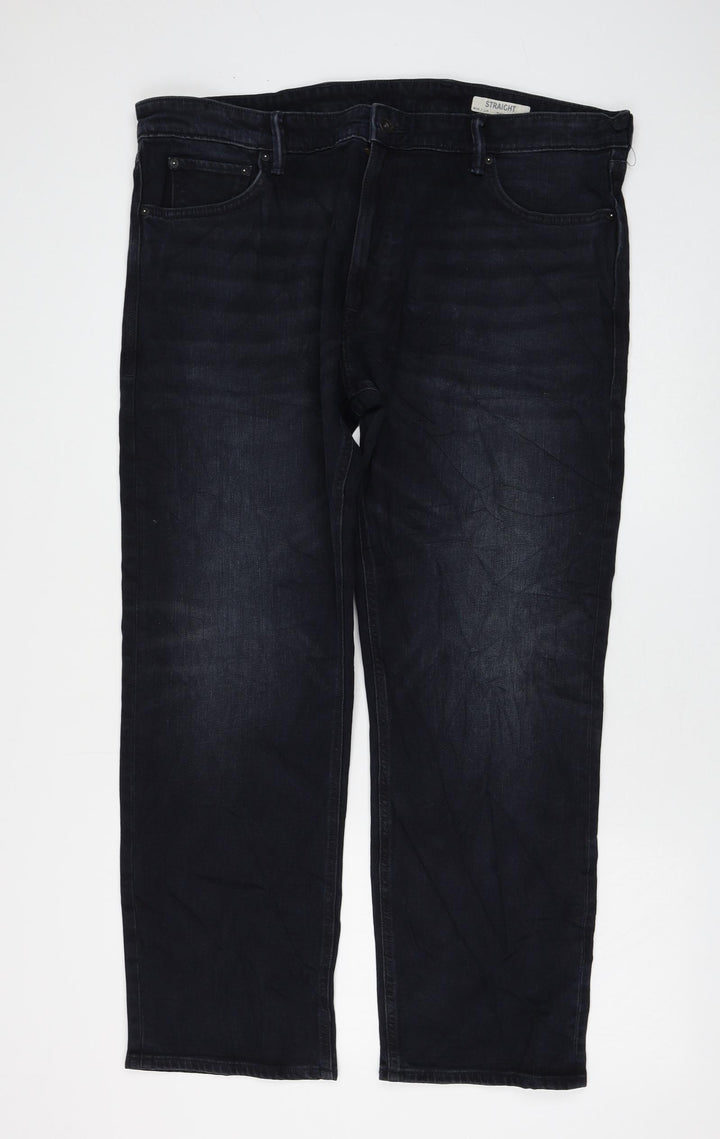 Marks and Spencer Womens Black Cotton Straight Jeans Size 40 in L29 in Regular Zip