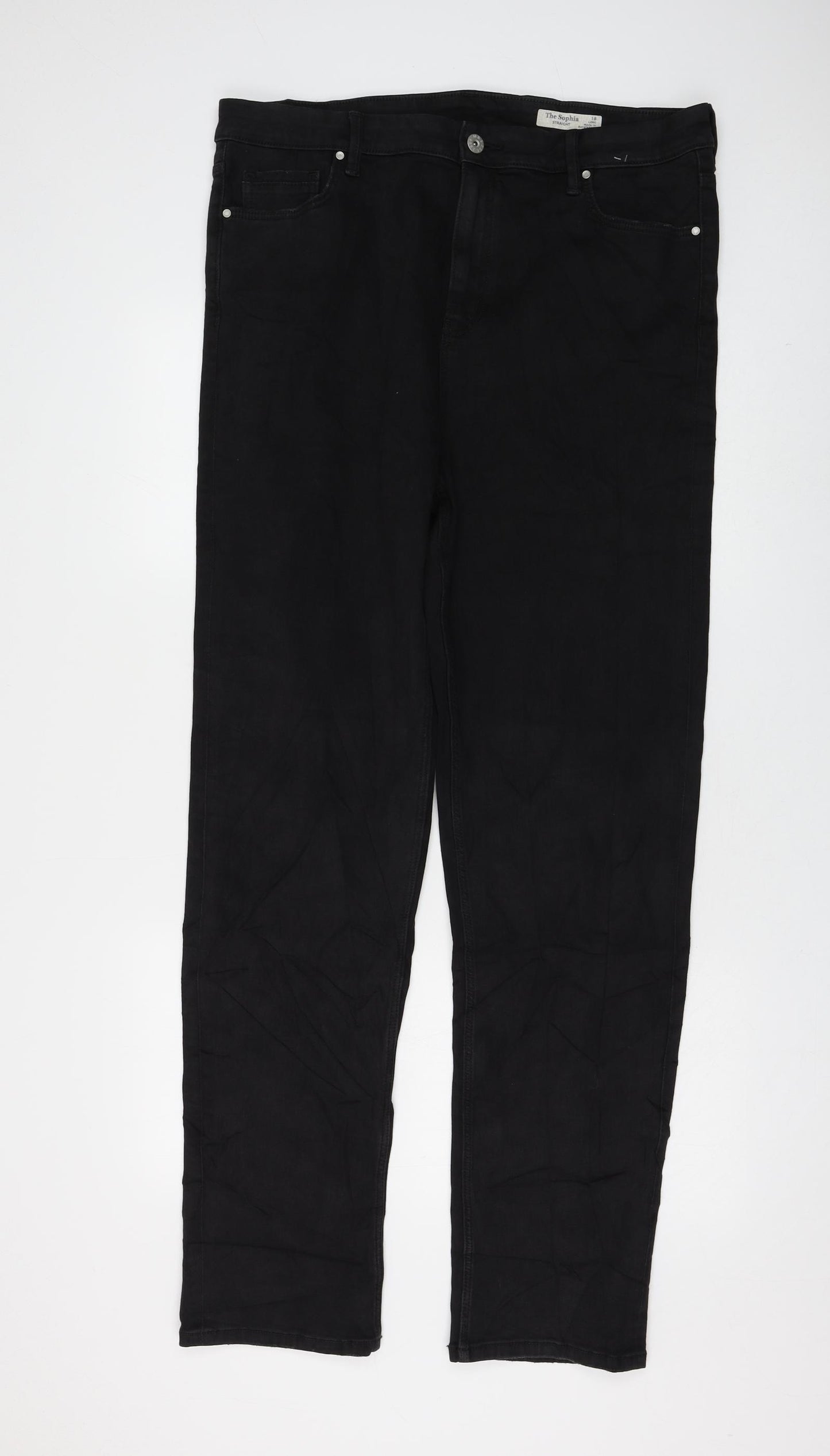 Marks and Spencer Womens Black Cotton Straight Jeans Size 18 L32 in Regular Zip