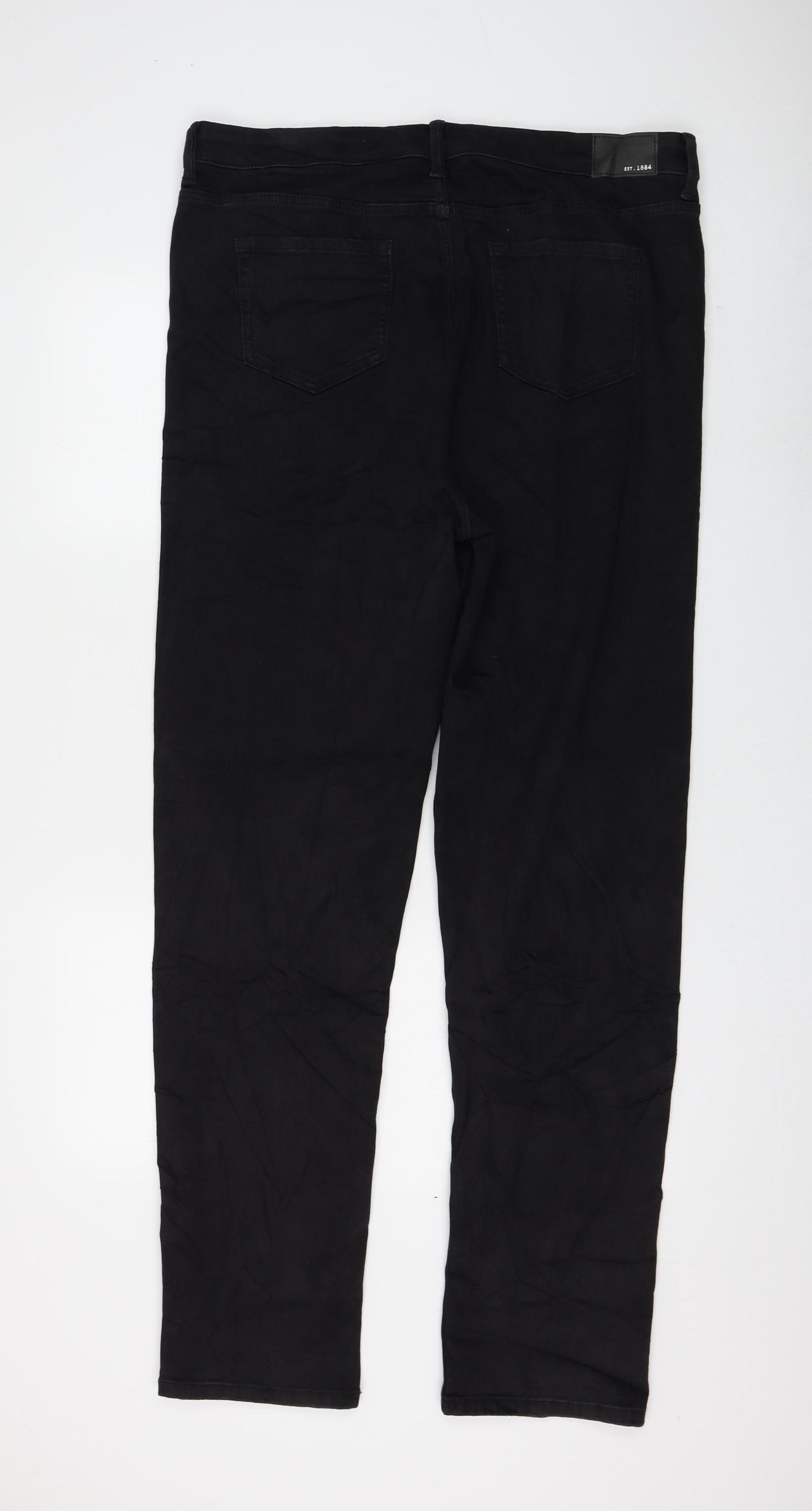 Marks and Spencer Womens Black Cotton Straight Jeans Size 18 L32 in Regular Zip
