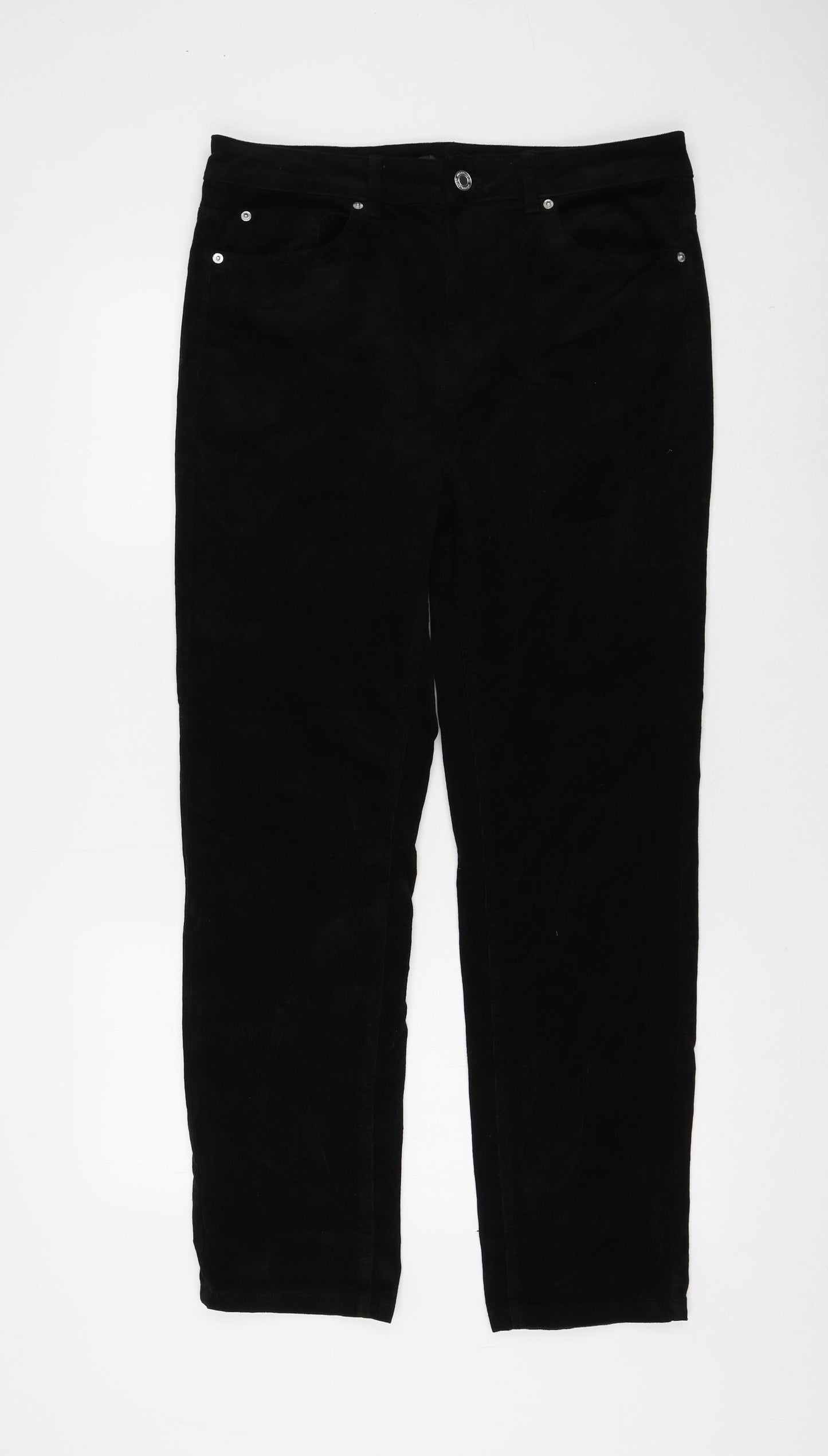 Marks and Spencer Womens Black Cotton Trousers Size 14 L28 in Regular Zip
