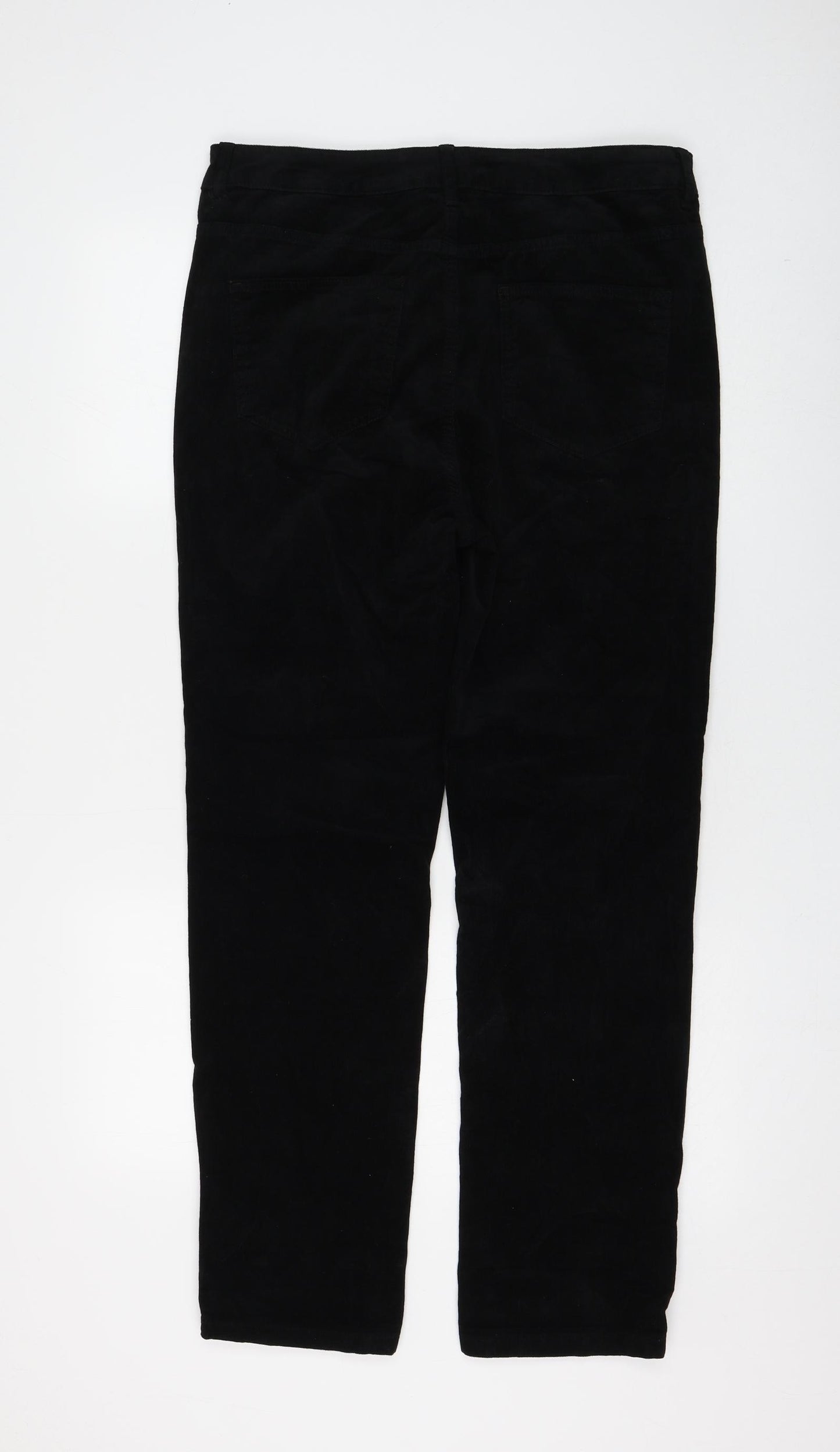 Marks and Spencer Womens Black Cotton Trousers Size 14 L28 in Regular Zip