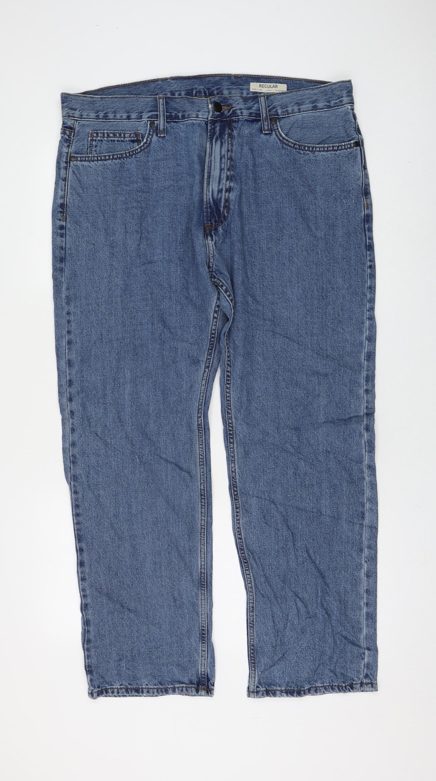 Marks and Spencer Womens Blue Cotton Straight Jeans Size 38 in L29 in Regular Zip