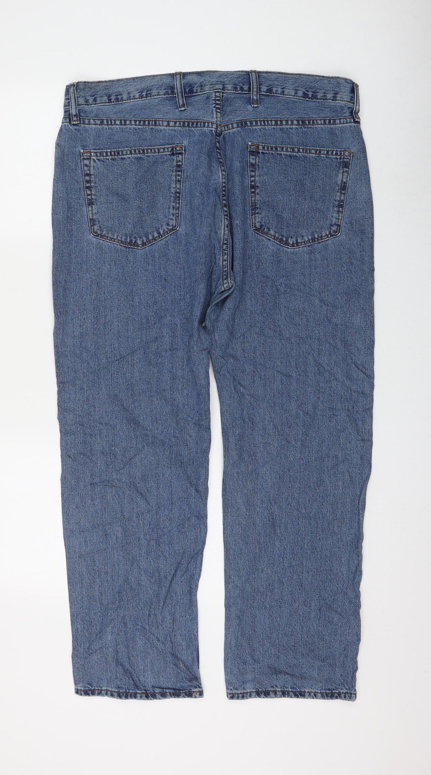 Marks and Spencer Womens Blue Cotton Straight Jeans Size 38 in L29 in Regular Zip