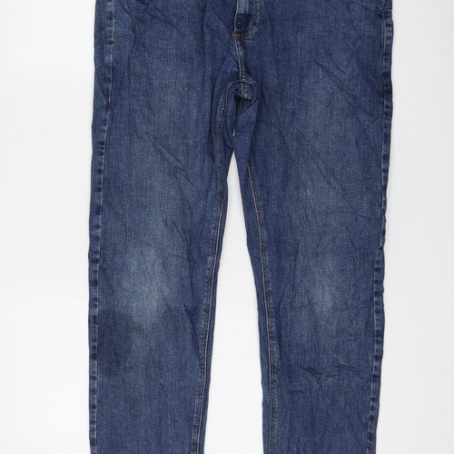 Marks and Spencer Womens Blue Cotton Straight Jeans Size 32 in L31 in Regular Zip