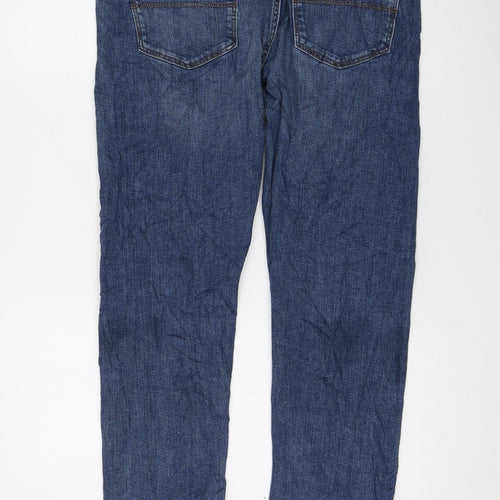 Marks and Spencer Womens Blue Cotton Straight Jeans Size 32 in L31 in Regular Zip