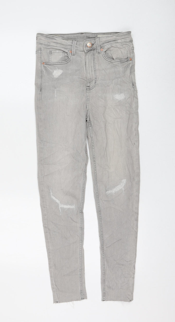 Marks and Spencer Womens Grey Cotton Skinny Jeans Size 8 L26 in Regular Zip