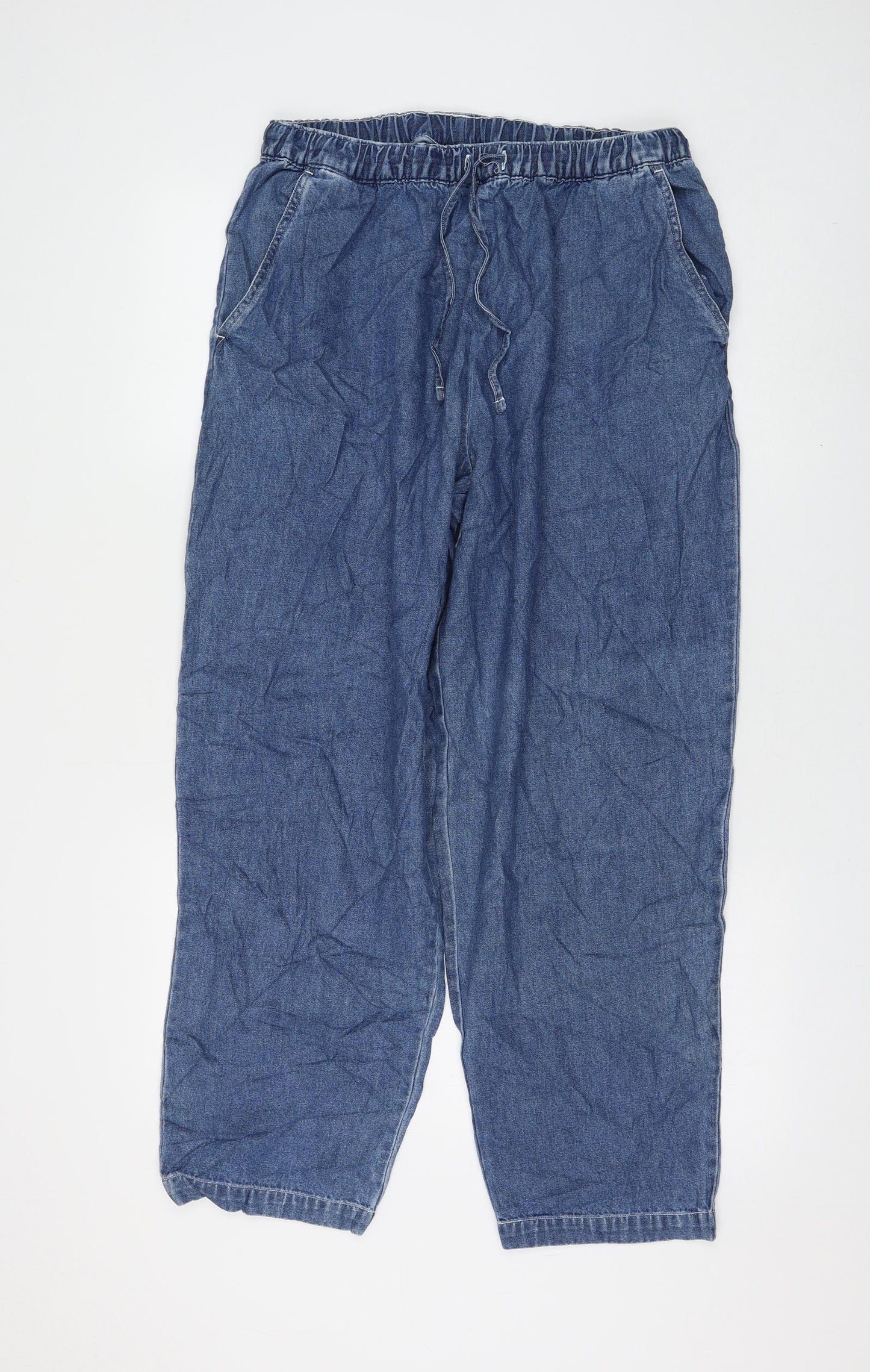 Essentials Womens Blue Cotton Tapered Jeans Size 16 L28 in Regular Drawstring