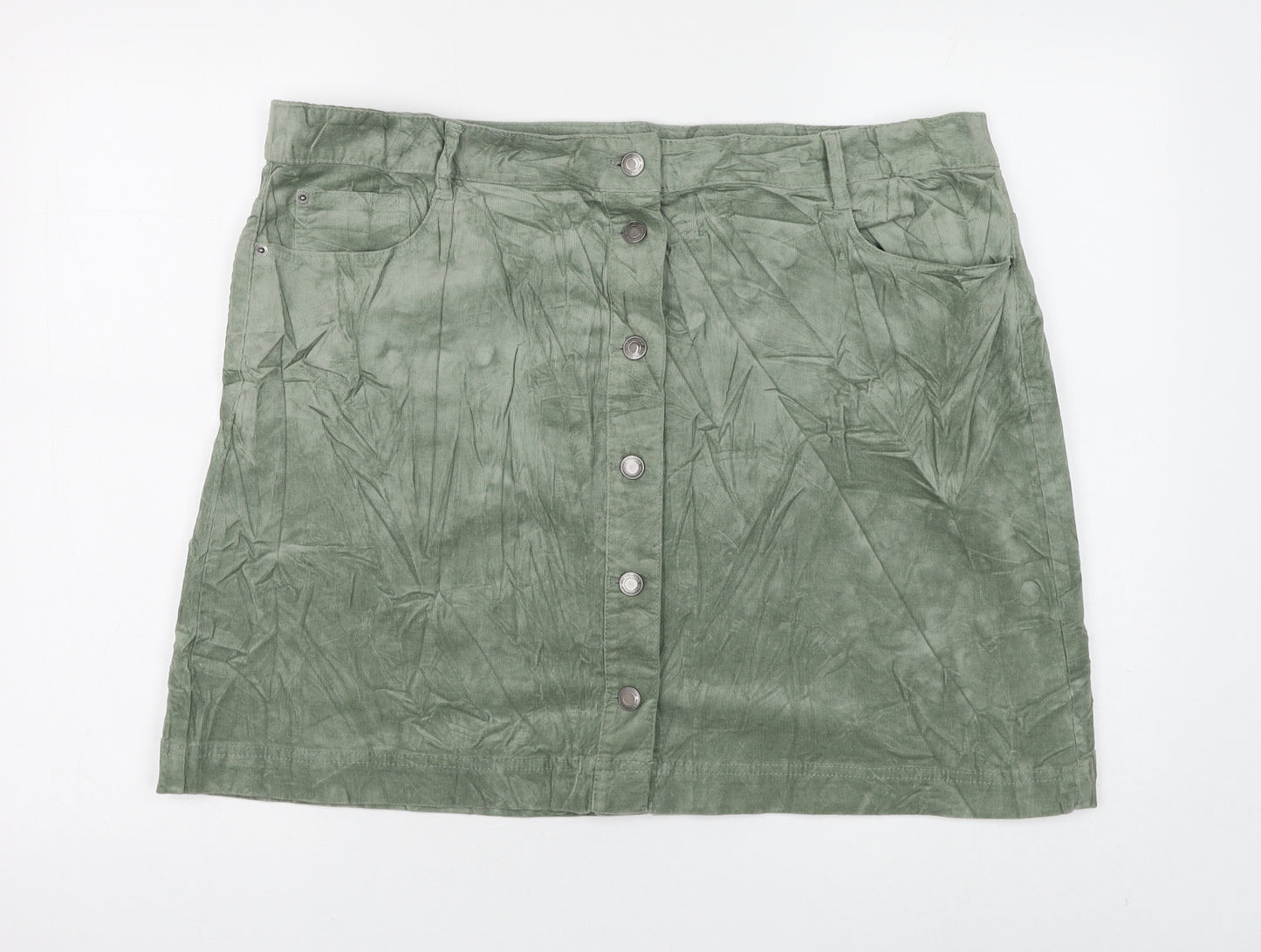 Marks and Spencer Womens Green Cotton A-Line Skirt Size 20 Button