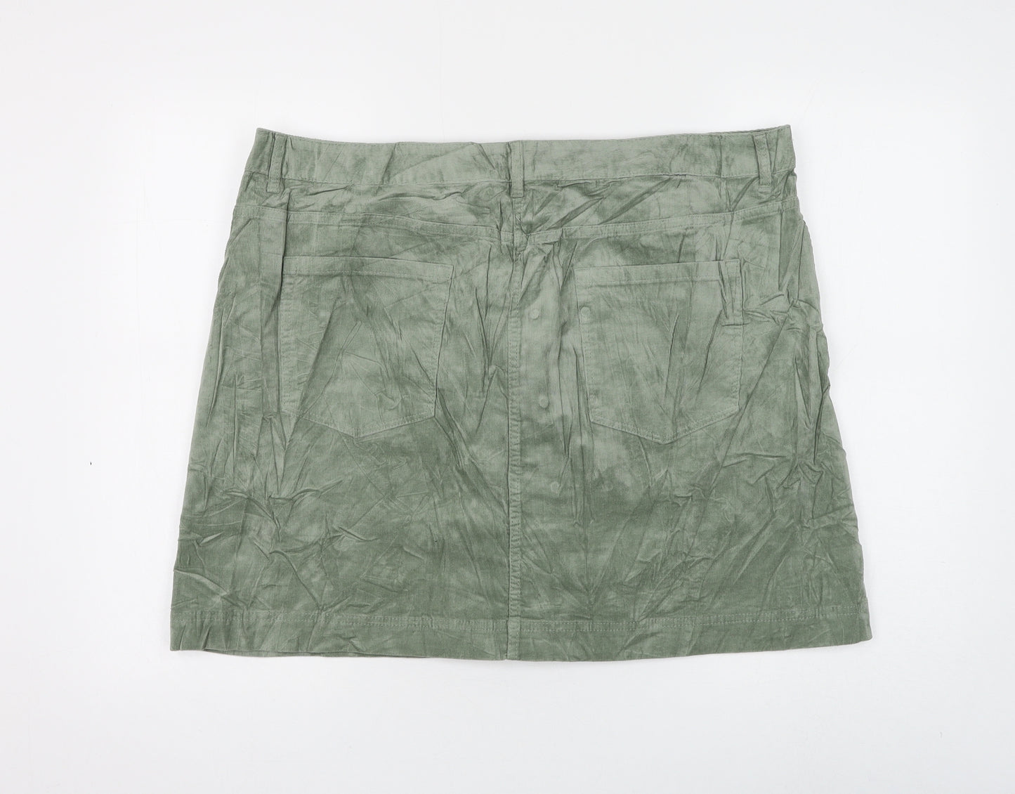 Marks and Spencer Womens Green Cotton A-Line Skirt Size 20 Button