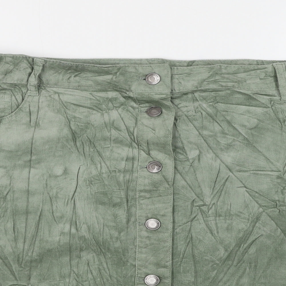 Marks and Spencer Womens Green Cotton A-Line Skirt Size 20 Button