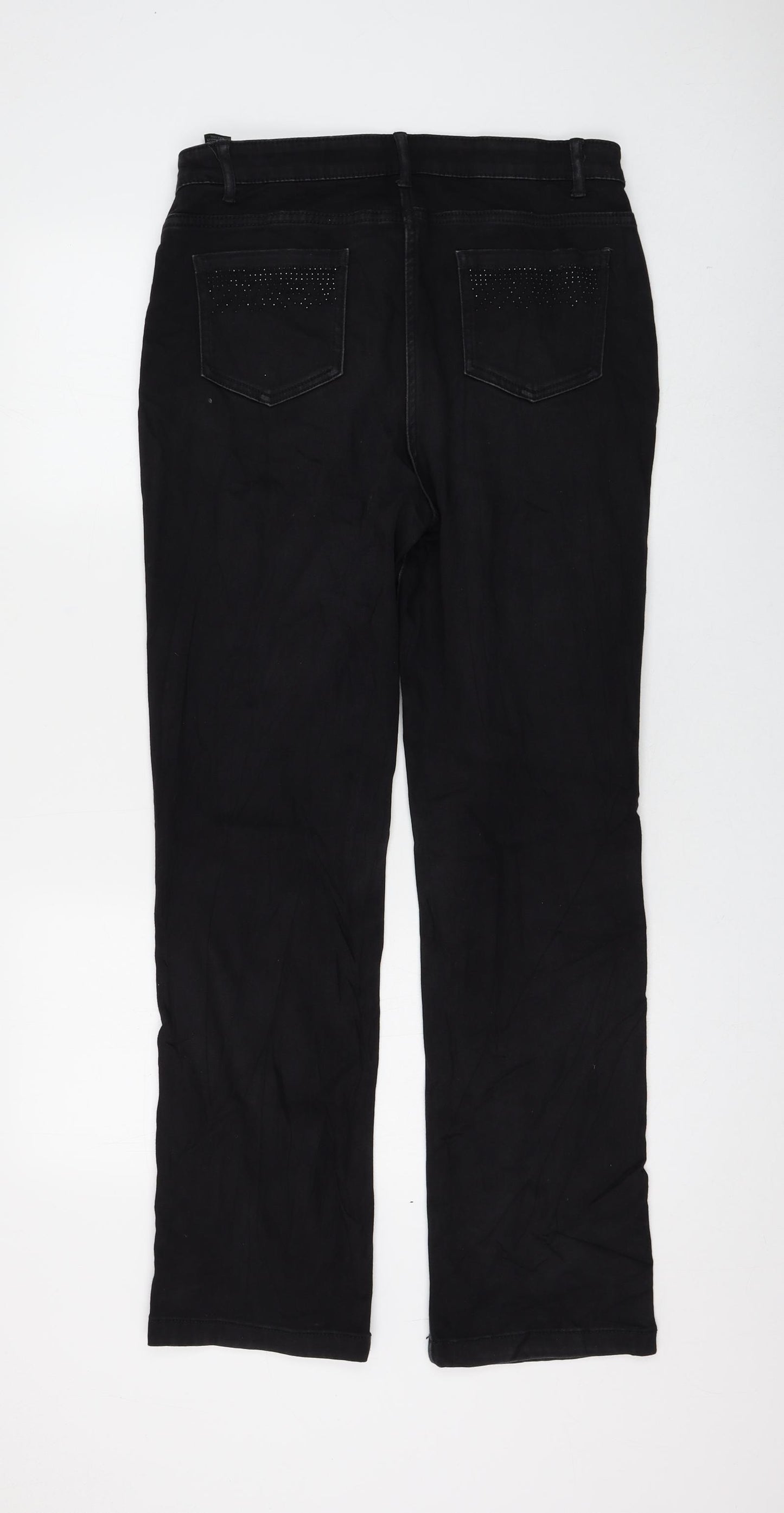 Marks and Spencer Womens Black Cotton Straight Jeans Size 12 L29 in Regular Zip