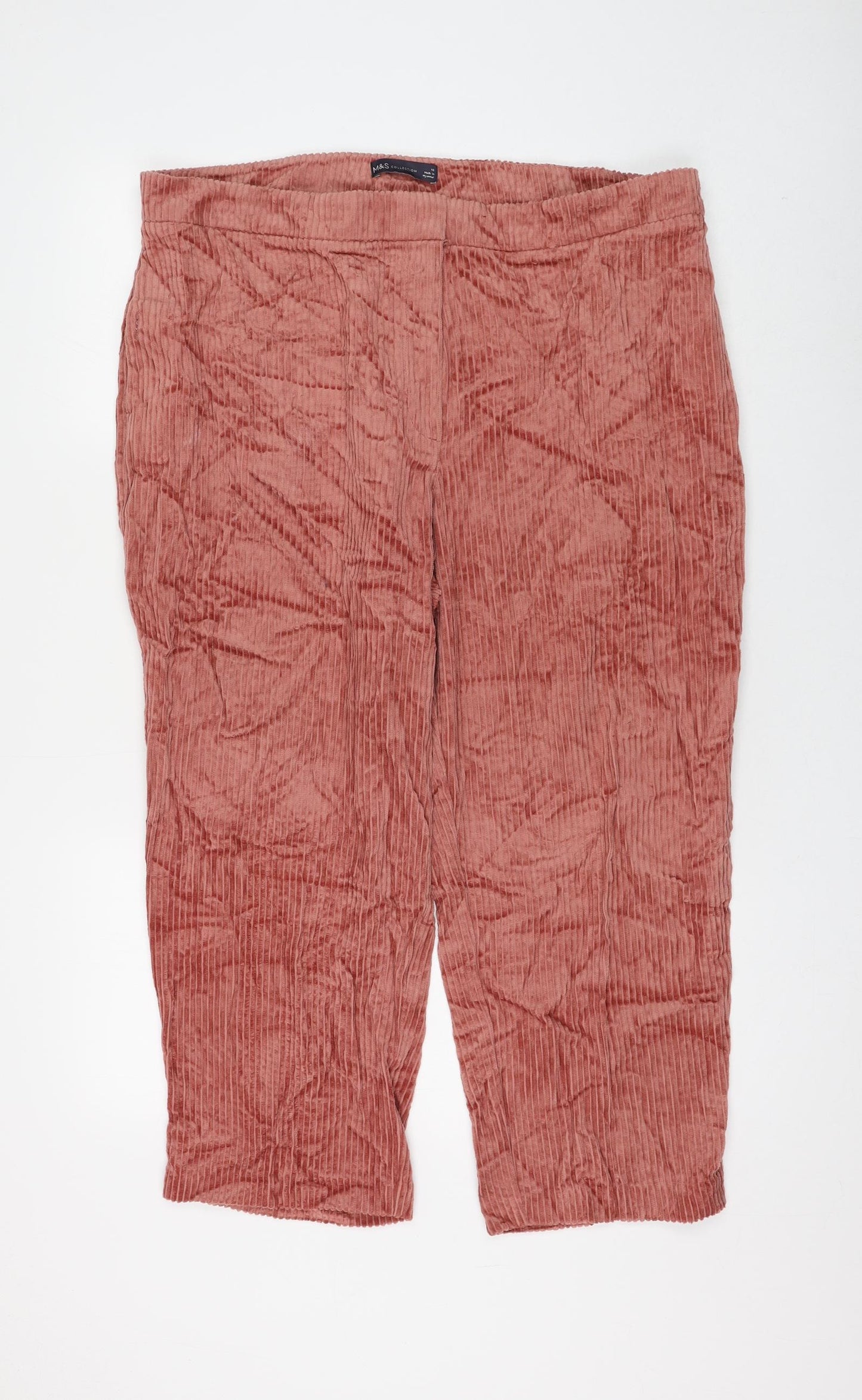 Marks and Spencer Womens Pink Cotton Cropped Trousers Size 18 L23 in Regular Zip