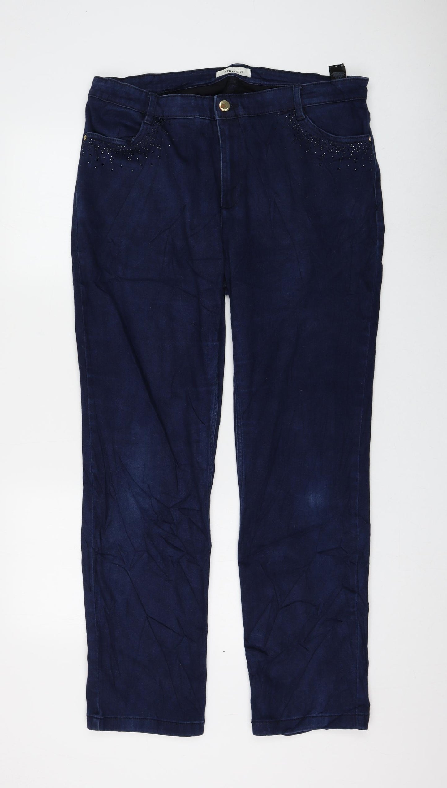 Marks and Spencer Womens Blue Cotton Straight Jeans Size 18 L30 in Regular Zip