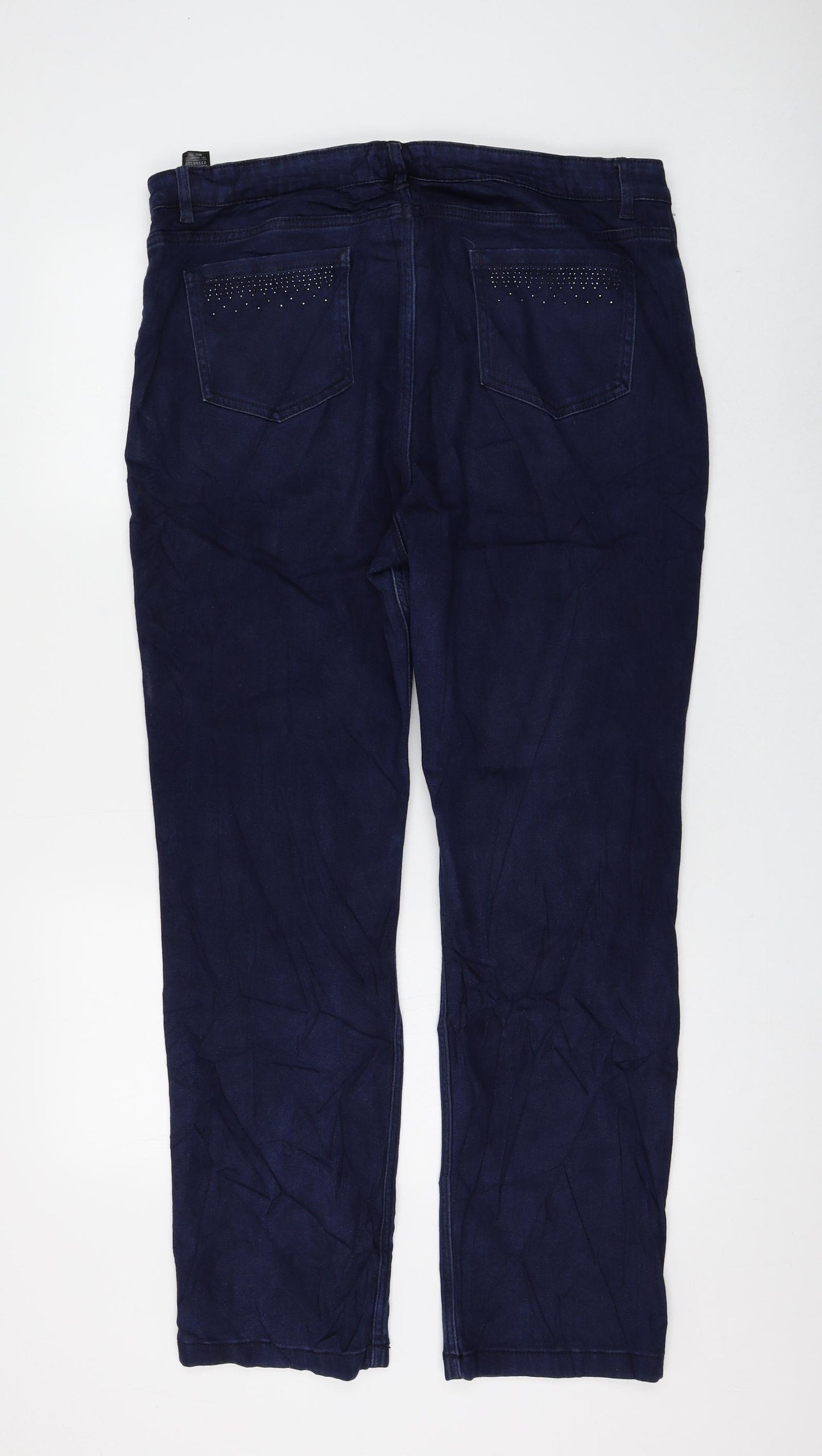 Marks and Spencer Womens Blue Cotton Straight Jeans Size 18 L30 in Regular Zip