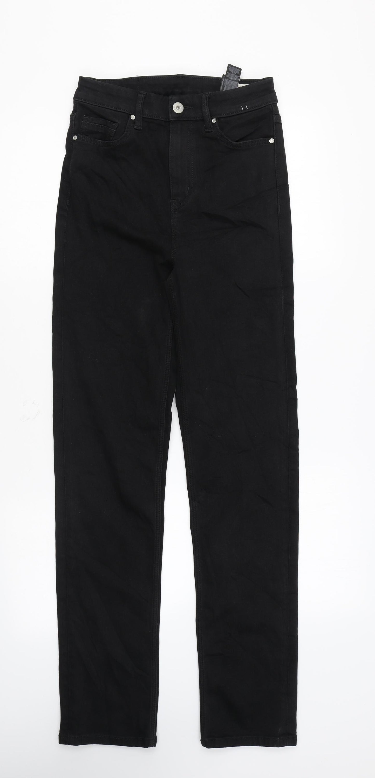Marks and Spencer Womens Black Cotton Straight Jeans Size 8 L30 in Regular Zip