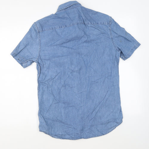 Marks and Spencer Mens Blue Cotton Button-Up Size S Collared Button