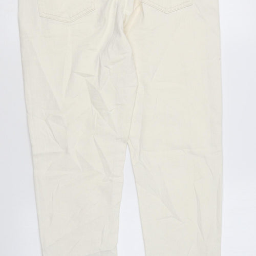 Marks and Spencer Womens Ivory Cotton Straight Jeans Size 14 L29 in Slim Zip - Long