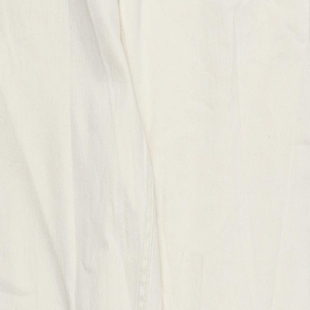 Marks and Spencer Womens Ivory Cotton Straight Jeans Size 14 L29 in Slim Zip - Long