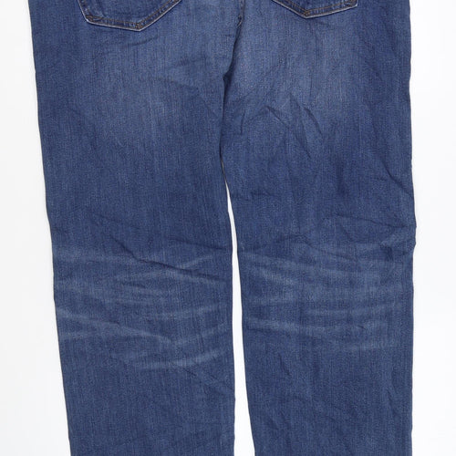 Marks and Spencer Womens Blue Cotton Straight Jeans Size 40 in L33 in Regular Zip