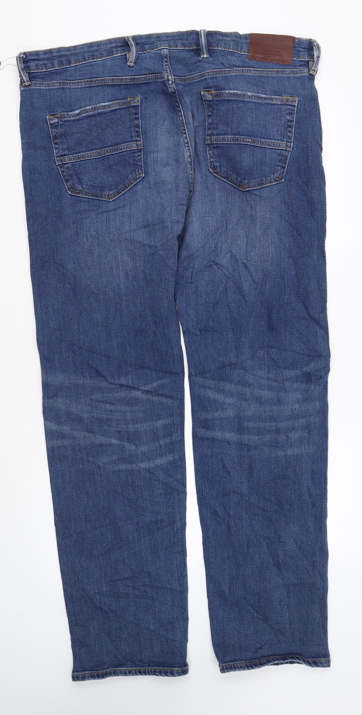 Marks and Spencer Womens Blue Cotton Straight Jeans Size 40 in L33 in Regular Zip