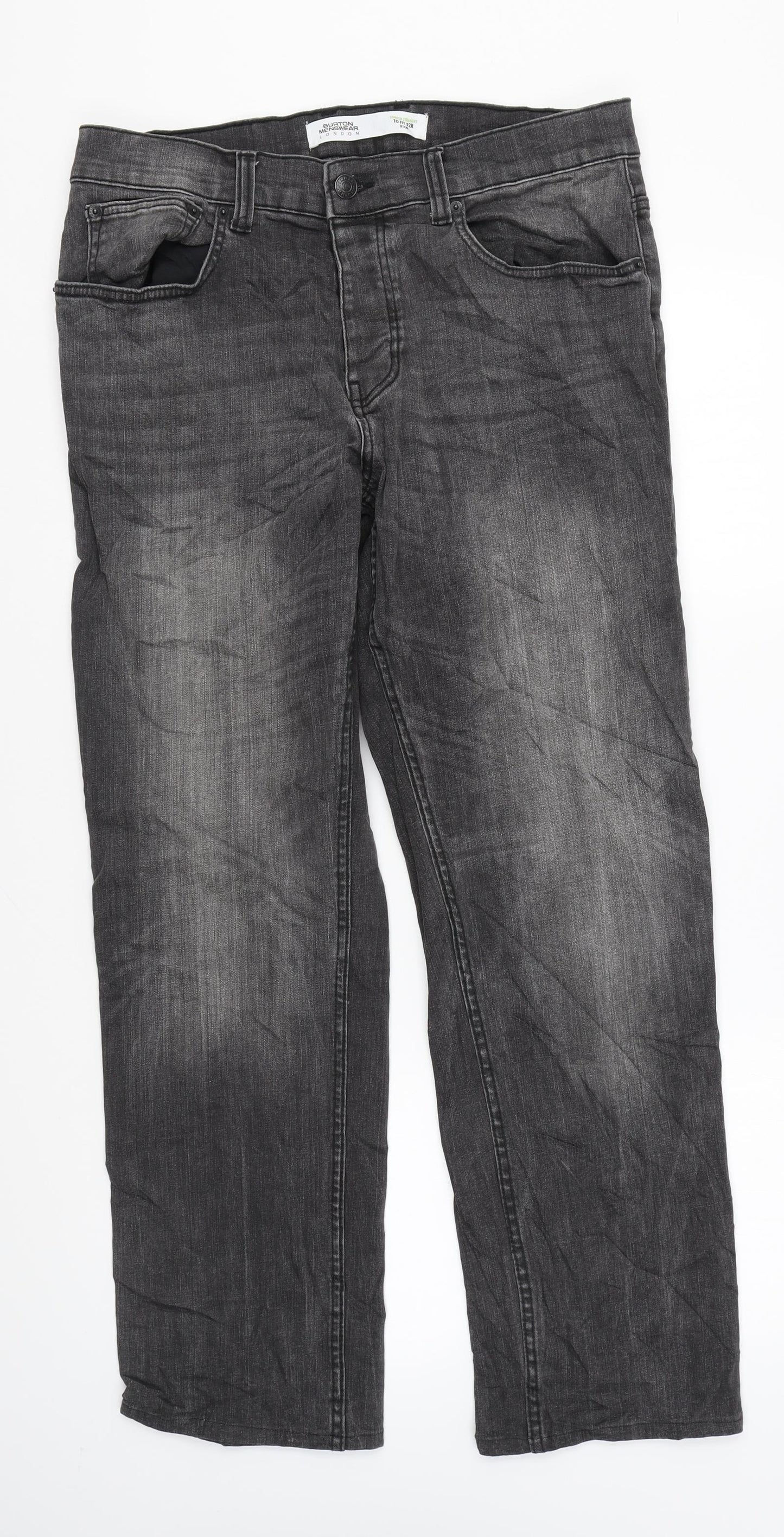 Burton Mens Grey Cotton Straight Jeans Size 32 in L28 in Regular Zip
