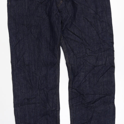 Marks and Spencer Mens Blue Cotton Straight Jeans Size 38 in L31 in Regular Zip