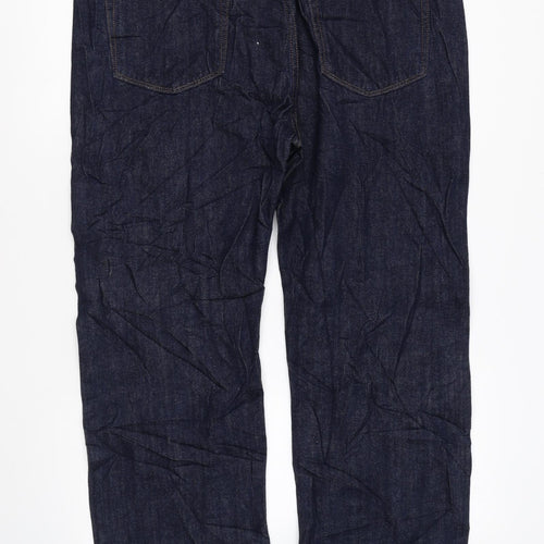 Marks and Spencer Mens Blue Cotton Straight Jeans Size 38 in L31 in Regular Zip